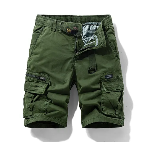 Men's Summer American Retro Multi-Pocket Loose Cargo Shorts Vintage Cotton Spandex Workwear Shorts Outdoor Casual Bottoms