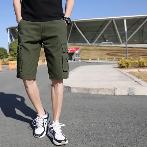 Pantalones Cortos Cargo Casuales para Hombre Ajuste Holgado Puro Algodón Multibolsillos Longitud de la Rodilla Inferior Estilo Japonés Coreano Aire Libre Verano Pantalones Cortos para Hombre