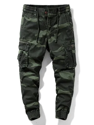 Men American Hip Hop Camouflage Cargo Jogger Pants Multi Pocket Cotton Blend Casual Bottom Loose Tactical Military Trousers
