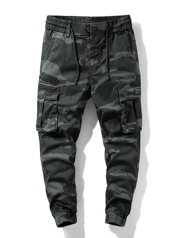 Men American Hip Hop Camouflage Cargo Jogger Pants Multi Pocket Cotton Blend Casual Bottom Loose Tactical Military Trousers