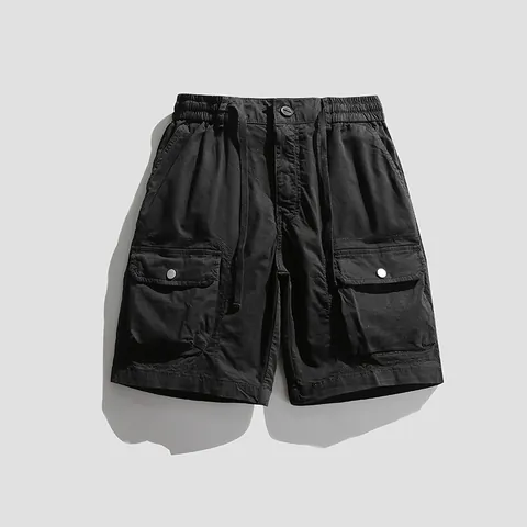 Men's American Retro Cargo Shorts Elastic Waist With Drawstring Multiple Pockets Summer Casual Cotton Blend Bottom Shorts