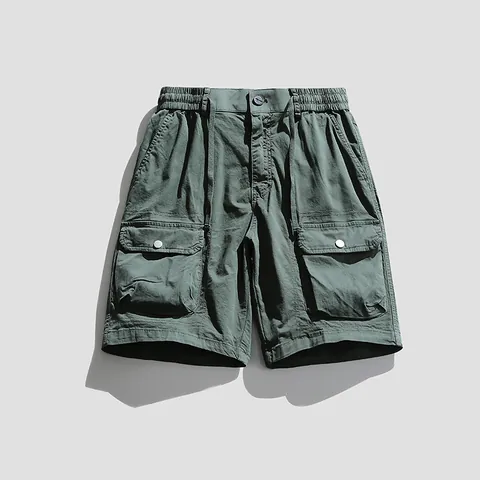 Men's American Retro Cargo Shorts Elastic Waist With Drawstring Multiple Pockets Summer Casual Cotton Blend Bottom Shorts