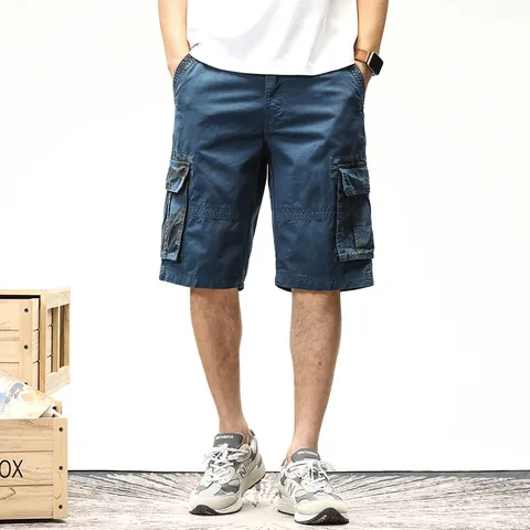 Japanese Retro Men Camouflage Cargo Shorts Cotton Loose Fit Multi Pocket Outdoor Streetwear Five Point Casual Shorts