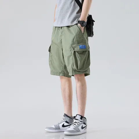 Pantalones Cortos Cargo para Hombre Verano Moda Estilo Coreano Casual Sueltos Multibolsillos Exterior Algodón