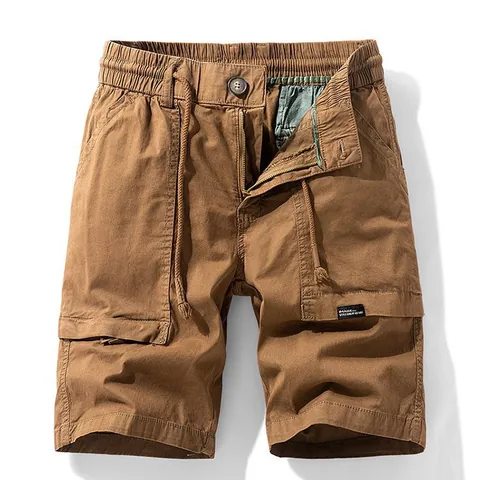 Men's Fashion Cotton Cargo Shorts Loose Fit Multi-Pocket Summer Casual Outdoor Elastic Drawstring Waist Shorts Bottoms
