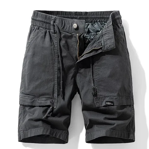 Men's Fashion Cotton Cargo Shorts Loose Fit Multi-Pocket Summer Casual Outdoor Elastic Drawstring Waist Shorts Bottoms