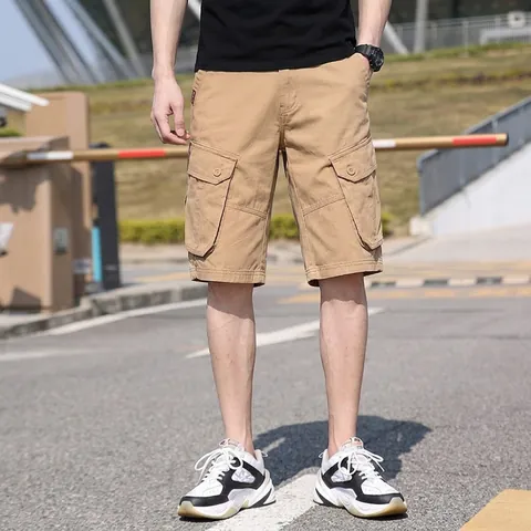 Pantalones Cortos Cargo de Algodón Duradero de Estilo Coreano para Hombre Multi-bolsillos Verano Holgado Casual Bottom
