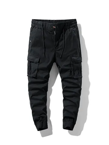 Men Japanese Retro Techwear Jogger Cargo Pants Cotton Multi-Pocket Casual Outdoor Tapered Loose Trousers