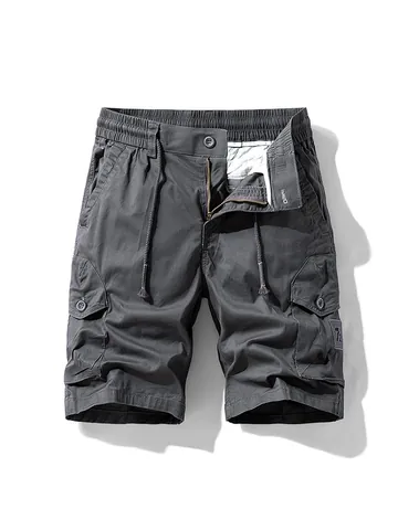 Men's Retro Cotton Cargo Shorts Casual Loose Multi-Pocket Drawstring Elastic Waist Summer Outdoor Sports Bottom Pants