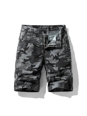 Men's Cotton Camouflage Cargo Shorts Loose Fit American Streetwear Summer Multi-Pocket Tactical Casual Cotton Shorts Bottom