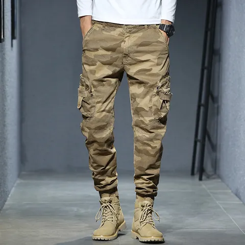 Men's Vintage Camouflage Cargo Pants Loose Multi-Pocket Joggers Cotton Stretch Outdoor Tactical Bottom For Casual Sports