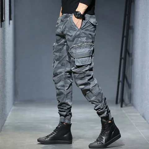 Men's Vintage Camouflage Cargo Pants Loose Multi-Pocket Joggers Cotton Stretch Outdoor Tactical Bottom For Casual Sports