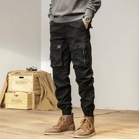 Men's American Retro Multi-Pocket Cargo Pants Casual Cotton Blend Thickened Thermal Jogger Pants With Elastic Cuffs Bottom