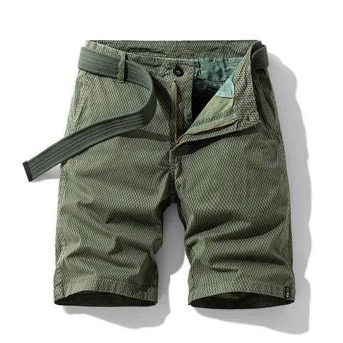 Men Summer Casual Striped Cargo Shorts Loose Fit Cotton Woven Waffle Texture Multi Pocket Outdoor Streetwear Knee Length Shorts Without Belt