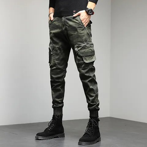 Men's American Vintage Camouflage Cargo Pants High Street Multi-Pocket Jogger Sweatpants Cotton Spandex Bottom