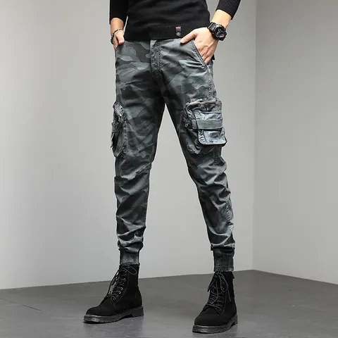 Men's American Vintage Camouflage Cargo Pants High Street Multi-Pocket Jogger Sweatpants Cotton Spandex Bottom