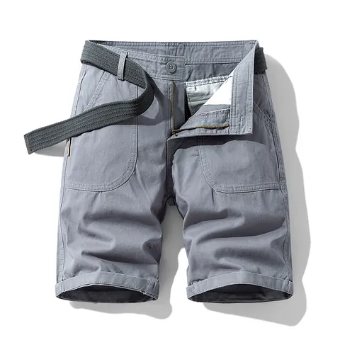 Men's Vintage Cotton Cargo Shorts Summer Loose Fit Multi-Pocket Casual Shorts with Braided Belt Army Green Khaki Bottoms