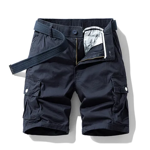 Men Retro Techwear Cargo Shorts Multi Pocket Streetwear Loose Cotton Shorts With Belt Outdoor Casual Summer Bottom