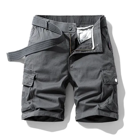 Men Retro Techwear Cargo Shorts Multi Pocket Streetwear Loose Cotton Shorts With Belt Outdoor Casual Summer Bottom