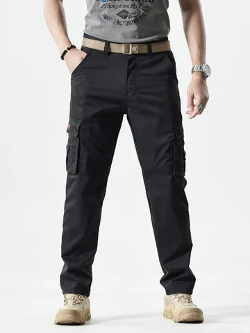 Men's Trendy Slim Fit Cargo Pants Multi-Pocket Straight Leg Casual Trousers American Vintage Mid Waist Outdoor Pants