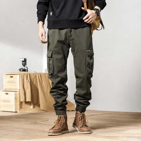 Men Winter Fleece Lined Cargo Pants Vintage Loose Multi-Pocket Joggers Thick Warm Cotton Casual Trousers Army Green Black Gray