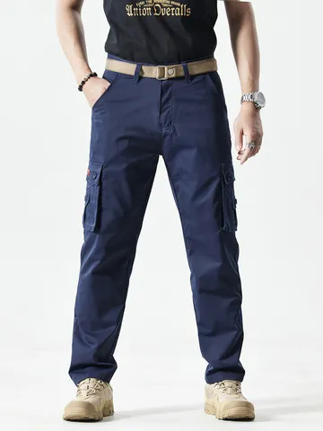 Men's Trendy Slim Fit Cargo Pants Multi-Pocket Straight Leg Casual Trousers American Vintage Mid Waist Outdoor Pants