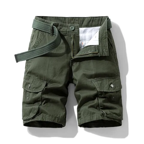 Short Cargo Homme Multi-Poches Tactique Streetwear Décontracté 100% Coton Coupe Large Shorts De Travail Été Avec Ceinture