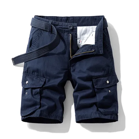 Short Cargo Homme Multi-Poches Tactique Streetwear Décontracté 100% Coton Coupe Large Shorts De Travail Été Avec Ceinture