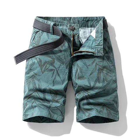 Men's Cargo Shorts Cotton Blend Tropical Leaf Print Summer Casual Streetwear Loose Fit Shorts With Woven Belt