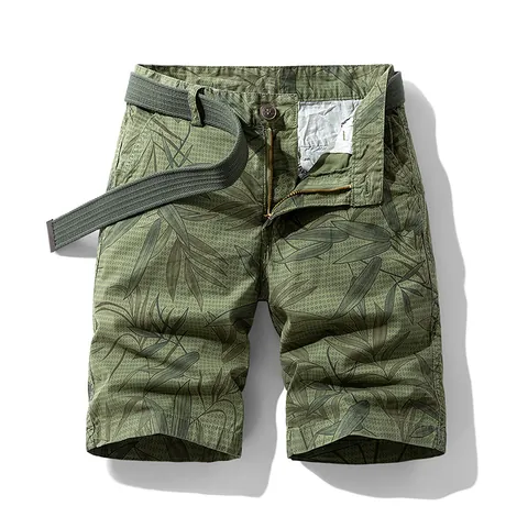Men's Cargo Shorts Cotton Blend Tropical Leaf Print Summer Casual Streetwear Loose Fit Shorts With Woven Belt