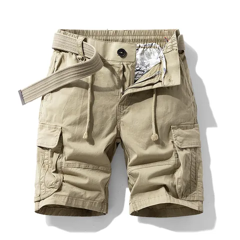 Men's Vintage Cotton Cargo Shorts With Belt Multi-Pocket Loose Fit Summer Casual Outdoor Woven Bottoms Khaki Army Green