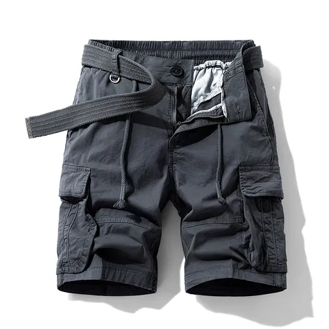 Men's Vintage Cotton Cargo Shorts With Belt Multi-Pocket Loose Fit Summer Casual Outdoor Woven Bottoms Khaki Army Green