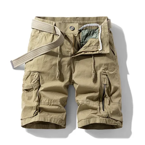 Men's Retro Cotton Cargo Shorts With Belt Multi-Pocket Casual Loose Fit Summer Tactical Shorts Utility Work Bottoms