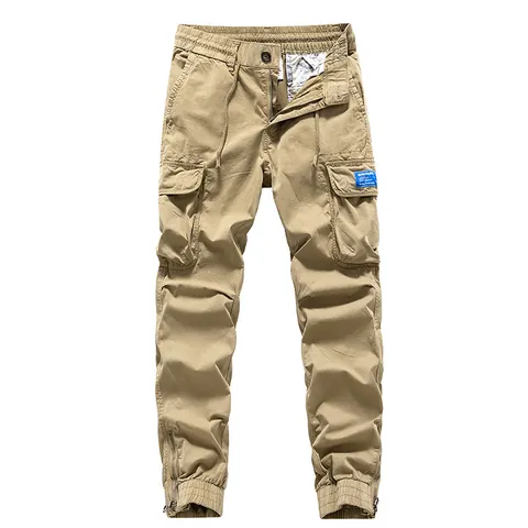 Men Casual Cargo Pants Multi Pocket Cotton Joggers Zipper Cuffed Ankle Trousers With Drawstring Waist Urban Retro Pants