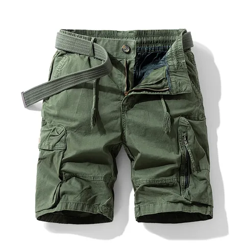 Men's Retro Cotton Cargo Shorts With Belt Multi-Pocket Casual Loose Fit Summer Tactical Shorts Utility Work Bottoms