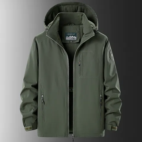 Men's Japanese Style Waterproof Fleece Lined Jacket Winter Warm Padded Coat With Removable Hood Multi-Pocket Casual Outerwear Top