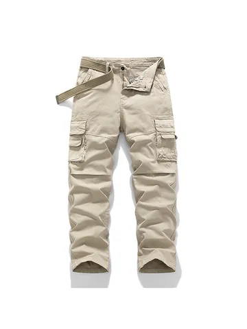 Men's Japanese Vintage Cargo Pants Straight Leg Cotton Multi-Pocket Casual Trousers With Belt Durable Utility Work Pants