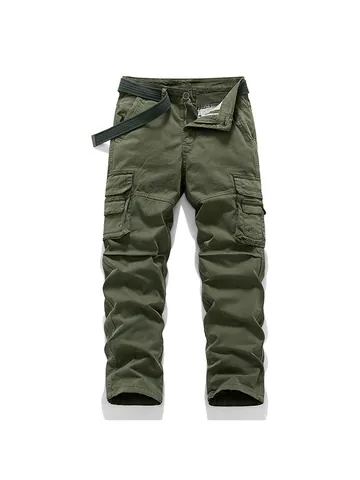 Men's Japanese Vintage Cargo Pants Straight Leg Cotton Multi-Pocket Casual Trousers With Belt Durable Utility Work Pants