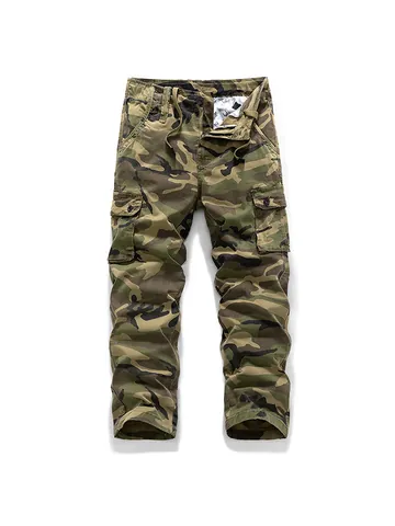 Men's Outdoor Tactical Cargo Pants Camouflage Straight Leg Multi-Pocket Cotton Blend Casual Bottoms Military Style Trousers