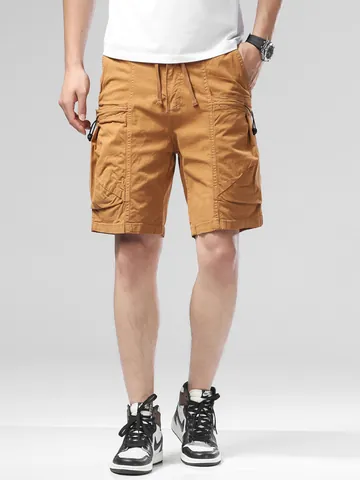 Short Cargo pour Hommes Été Mélange de Coton Extensible Multi Poches Fermeture Éclair Streetwear Décontracté Pantalon à Cinq Points