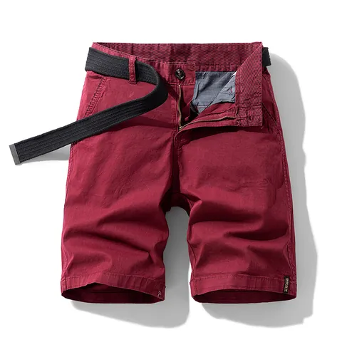 Men Summer Retro Elastic Cargo Shorts With Woven Belt Multi-Pocket Casual Loose Cotton Blend Twill Bottom Shorts