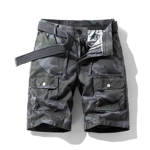Men Retro Camouflage Cargo Shorts Multi-Pocket Cotton Camo Work Shorts With Belt For Men Casual Outdoor Military Bottom