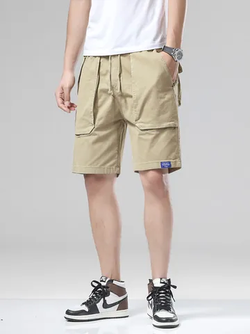 Men Summer Casual Cargo Shorts Loose Fit Hong Kong Style Cotton Spandex Multi Pocket Shorts For Daily Outdoor Wear
