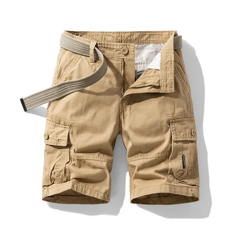 Men's Vintage Japanese Cargo Shorts 100% Cotton Multi-Pocket Loose Fit Summer Casual Shorts With Woven Belt