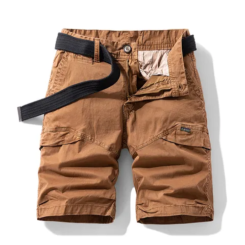 Men Retro Cotton Cargo Shorts Casual Outdoor Sports Loose Multi-pocket Shorts With Web Belt Versatile Summer Daily Wear Bottom