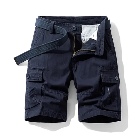 Men's Vintage Japanese Cargo Shorts 100% Cotton Multi-Pocket Loose Fit Summer Casual Shorts With Woven Belt