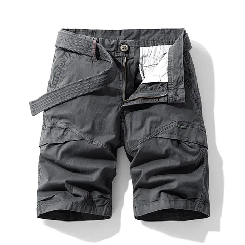 Men Retro Cotton Cargo Shorts Casual Outdoor Sports Loose Multi-pocket Shorts With Web Belt Versatile Summer Daily Wear Bottom
