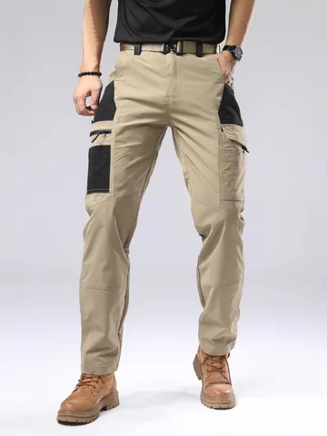 Men Outdoor Loose Cargo Pants Windproof Waterproof Abrasion Resistant Tactical Training Hiking Pants Solid Color Bottom
