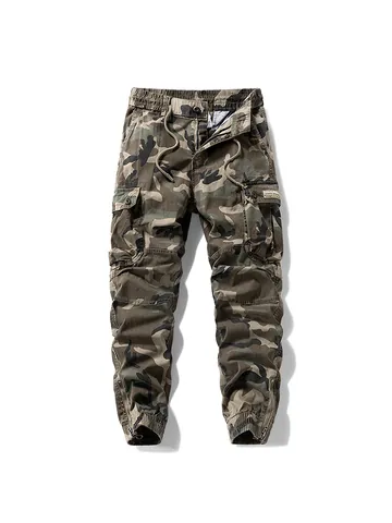 Men's Outdoor Camouflage Cargo Pants Fashion Cotton Blend Multi-Pockets Jogger Trousers Cuffed Casual Sports Pants For Traveling