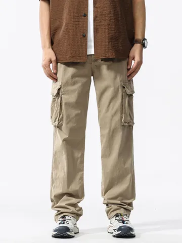Men's American Retro Heavyweight Cargo Pants Loose Fit Multi-pocket Casual Straight Leg Workwear Trousers Cotton Blend Daily Outdoor Pants